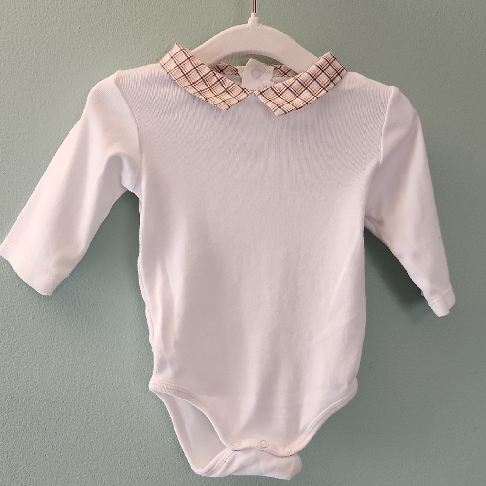 Jacadi Paris White Bodysuit with Plaid Collar